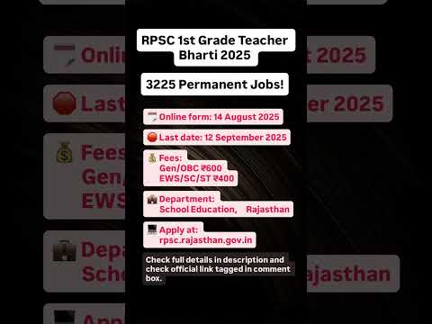 RPSC 1st Grade Teacher Bharti 2025 – 3225 Permanent Jobs! #shortsfeed #shorts #naukriupdates #foryou