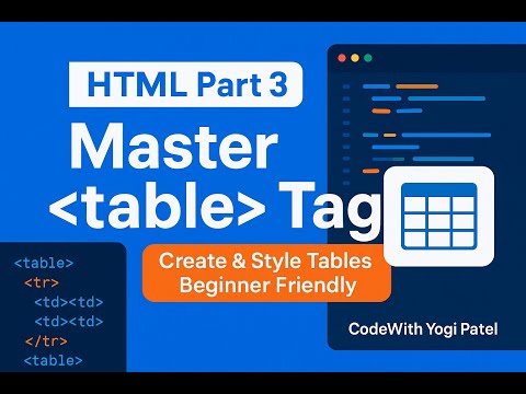 HTML Part 3 — Master table Tag: Create & Style Tables (Beginner Friendly) code with yogi Patel
