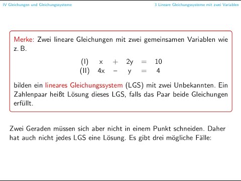 Lineare Gleichungssysteme mit zwei Variablen (Mathematik 8 Gymnasium)