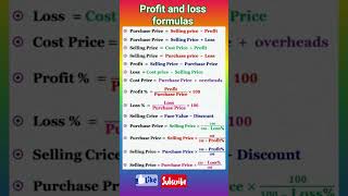 Profit and loss Formulas #mathshorts #mathreels #shorts #reels