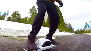 Onewheel Pint X cruising through a Snowy Mariposa