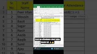 #excel #excelshortcuts #excelformula #excelhacks #Excel me attendance sheet kaise banate hai 👍👍👍👍
