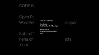 CODE FACTS is Hiring WordPress Full Stack Developer