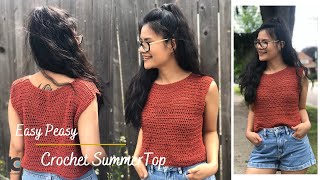 Crochet Summer Top for Beginners : Easy Peasy Crochet Top Tutorial( FREE Crochet Pattern XS-XXL )