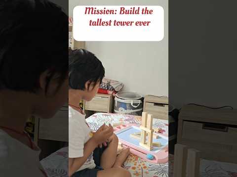 3-Year-Old Builds Epic Block Tower… and LOVES When It Falls! 😂#ToddlerLife #LittleBuilder #FocusMode