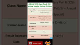 JKBOSE 12th Class Result 2021 Annual Kashmir Division Out | #JKBOSE #12thclassresult2021 #shorts
