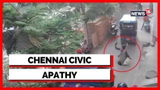 Tamil Nadu News | Tamil Nadu: Dramatic Visuals Of Woman Falling Into Manhole In Chennai | News18
