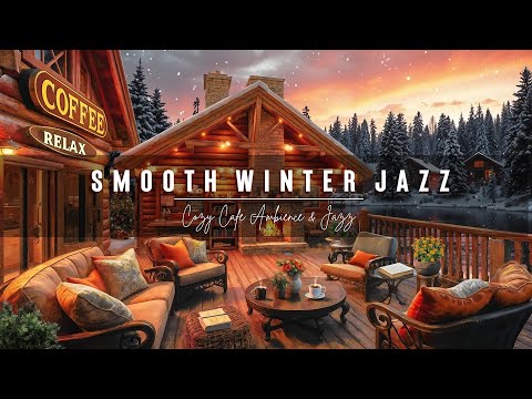 cozy winter porch ambience with smooth jazz to Study🌨️ snowy jazz cafe with crackling fireplace