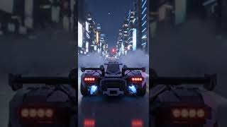 A Futuristic LEGO Cyberpunk Neon Hover Car Racing At Breakneck