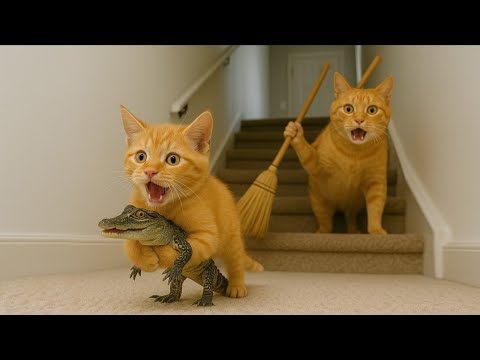 Kitten Raises an Alligator Egg and Causes Disaster That Makes Mother Cat Angry