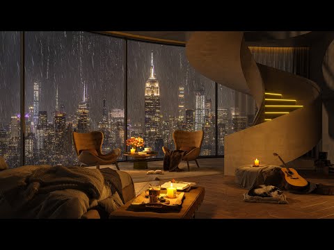 🛌Cozy Rainy Bedroom in New York 🎶 Relaxing Jazz Ambience with Rain Sounds for a Good Night’s Sleep 😴