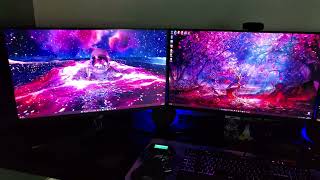 Three 4k monitor setup with animated wallpaper