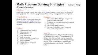 Math Problem Solving Strategies - Course Information