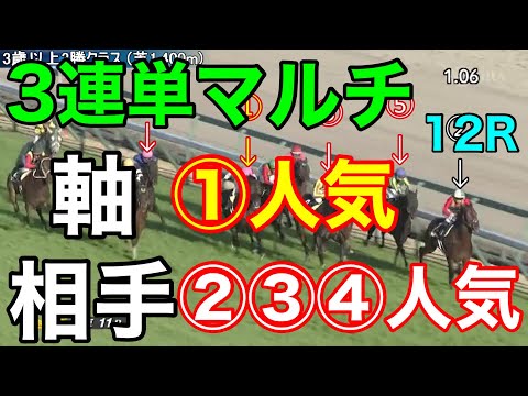 【競馬検証】軸①人気-相手②③④人気で3連単マルチ！18点勝負！