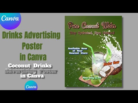 Coconut Water, Coconut Drinks Poster in Canva, Summer Refreshment Advertising Poster with Canva,