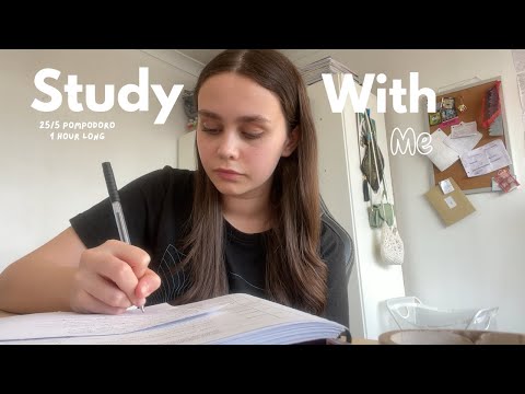 1 HOUR real time study with me💫(no music): 25/5 Pomodoro timer🌙 productive