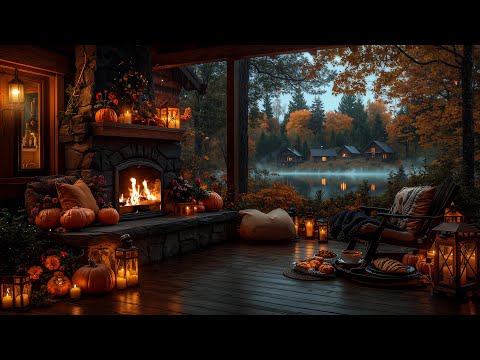 Tranquil Autumn Porch Evenings by the Fireplace 🍂 Sweet Jazz with Rain Sounds for Reading & Relax