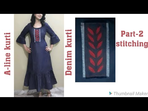A-line kurti stitching | Denim kurti stitching | beautiful designer neck for kurti |
