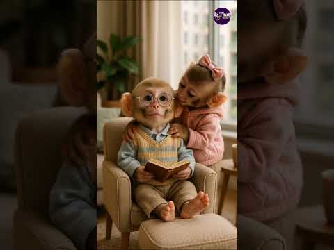 When Baby Monkey Gets a Kiss While Reading 📖💋 아기 원숭이의 달콤한 순간
