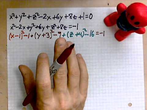 virtuallymath.com: equation of sphere, center and radius