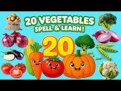 20 Vegetables for Kids 🥕 | Learn Vegetable Names & Spelling | Preschool & Kindergarten