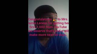 Congratulations 🎉 to Mrs. Jamie Lenear for getting her first 1,0000 dollars 💵 on YouTube!!