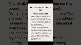 Introduce Yourself Like a CEO! 💼 | Stand Out in Every Interview 💬 #InterviewTips #speakenglish