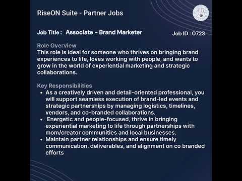 Associate - Brand Marketer (Brand, Events & Partnerships) | Partner Jobs | RiseON Suite