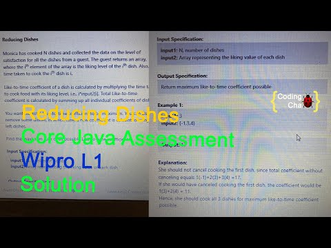 Reduce dishes || Core Java Developer || Wipro L1 || Assessment Solution