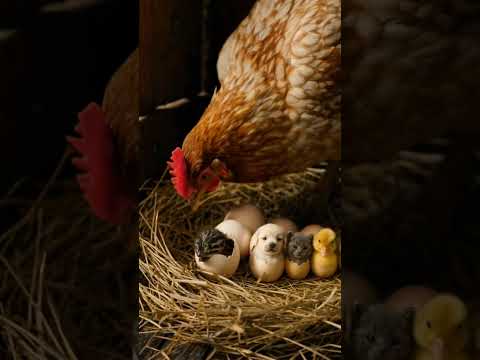 A mother hen watches over a magical nest as puppies, kittens, ducklings, and chicks hatch from eggs.