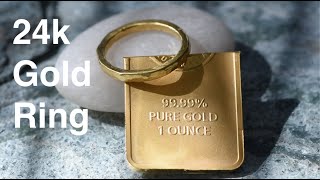 24k Gold Ring, One of a Kind Hand Forged Pure Gold