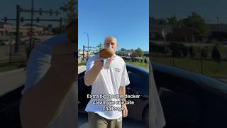 Eating a big thicc double decker cream pie in one bite challenge -#funny #onebitechallenge