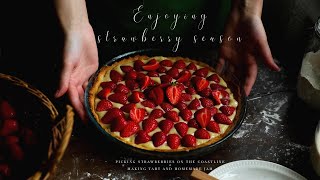 Silent vlog, slow day in the French countryside, baking a strawberry tart and jam, simple life   🌿🍓🌊