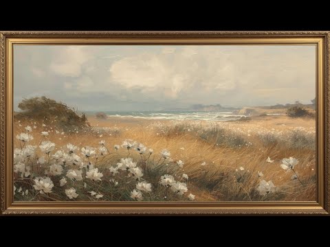 Frame TV Art | Coastal Meadow Landscape | Serene Vintage Seascape for TV | Calm Ambient TV Art
