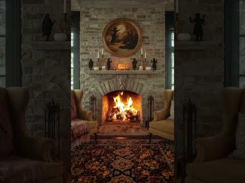 Halloween Fireplace Ambience with Crackling Fireplace Sounds | Cozy Fireplace Scene | Fireplace 4k