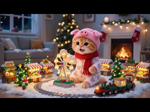Adorable Ginger Kitten Plays With A Miniature Christmas Market Together With Mama Cat 🎄🐱