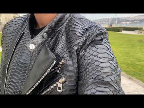 MHIRAJE Genuine Python Leather Biker Jacket