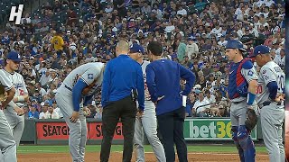 Shohei Ohtani was hit square on the leg by a 93.7 mph line drive 👀