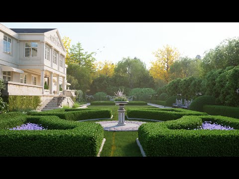 Realistic  French villa  facade design rendering with stunning front garden | D5 render | 4k