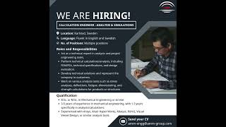 We’re #Hiring || Position: Calculation Engineer - Analysis & Simulations