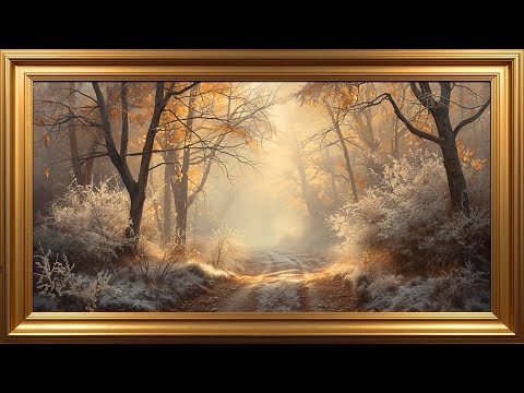 Golden Frost Path – 4K Winter Frame TV Art | Luxury Forest Landscape Screensaver for Home Ambience