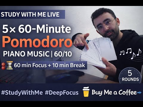Study With Me LIVE 🎹 Klaviermusik | 5× Pomodoro 60/10 – Tiefes Lernen