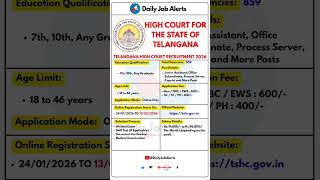 Telangana High Court Recruitment 2026 | New Vacancy 2026 | Daily Job Alerts #shorts