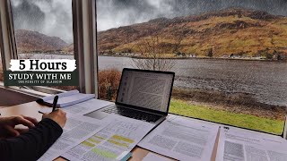 5 HOUR STUDY WITH ME on A RAINY DAY  Background noise, 10 min Break, No music, Study with Merve