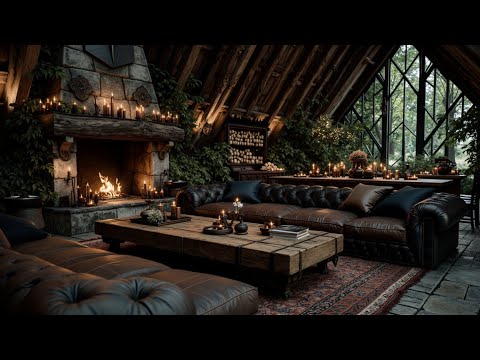 Cozy Glass Cabin Ambiance ~ Fireplace Comfort & Soft Jazz ~ Nature Views & Rain Sounds
