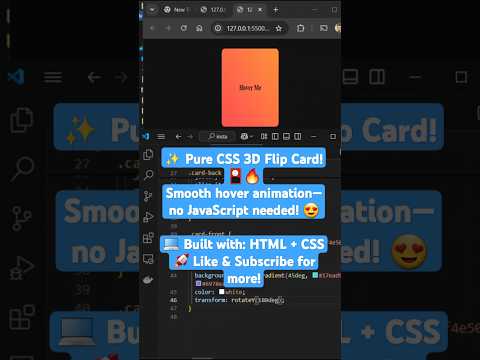 Pure CSS 3D Flip Card! #CSSAnimations #FrontEnd #UIDesign #WebDev #CSSMagic #Shorts #coding