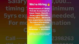 job Vacancy Available in Ranchi, Jharkhand... contact Now for more information #ranchijobs #govtjobs