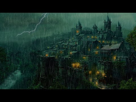 Stormy Night at a Moody Medieval Castle with calming Thunder & Heavy Rain