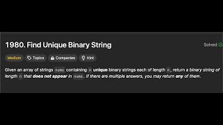 Leetcode 1980. Find Unique Binary String