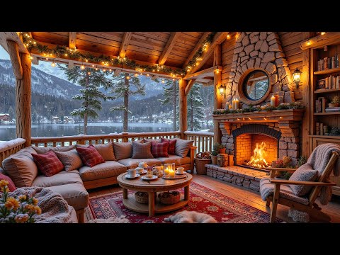 Sweet Winter Jazz Music in Cozy Porch Ambience 🔥 Piano Jazz Tunes & Crackling Fireplace for Work